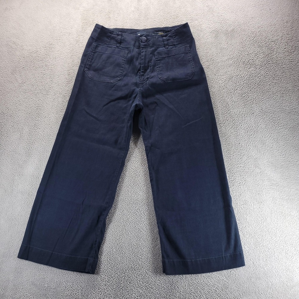 Maeve Pants Womens 31 Blue The Colette Wide Leg Cropped Linen Twill Casual